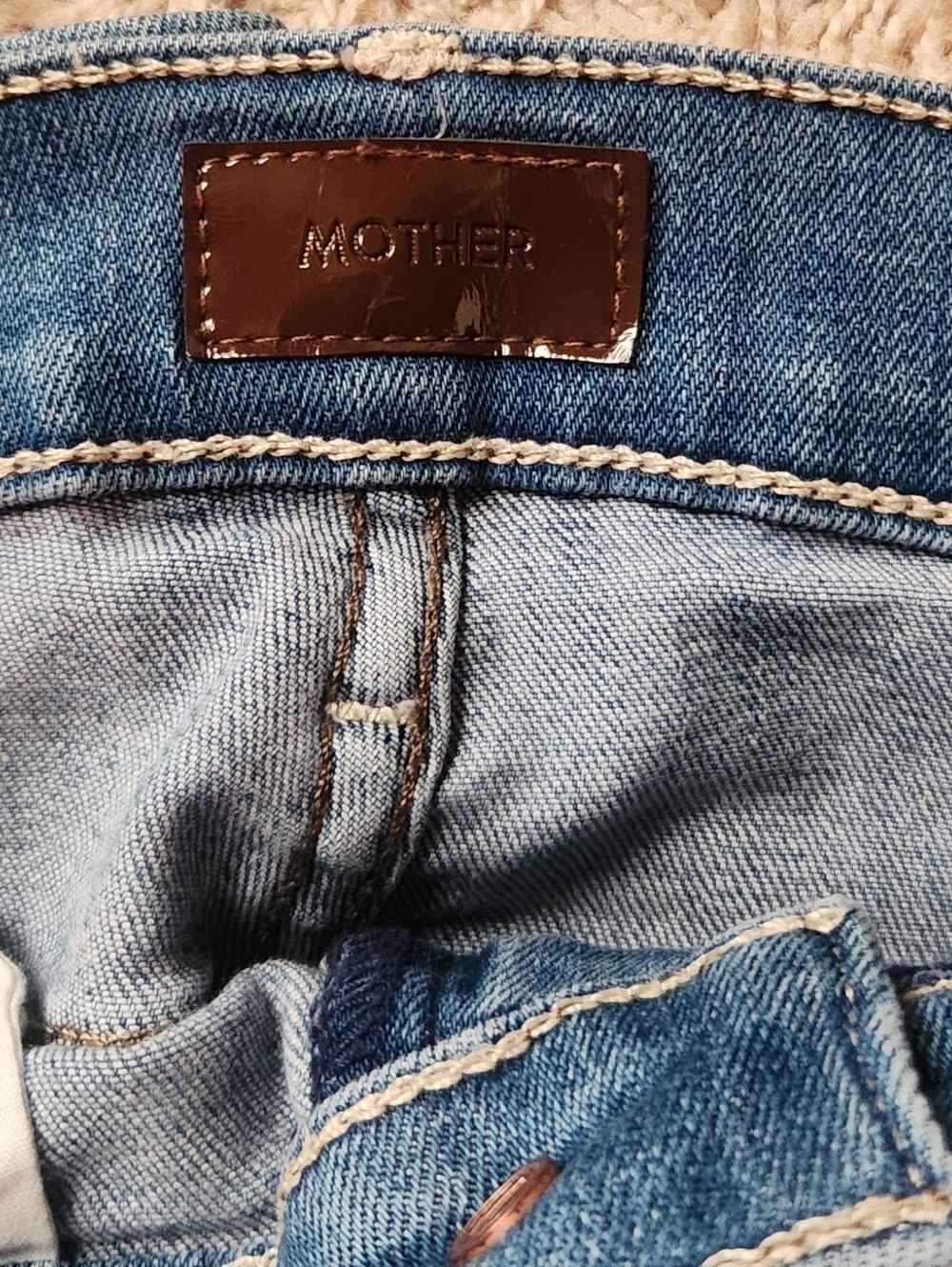 MOTHER Blue Denim Jeans with Back Pocket 'M' Stitch - Picture 5 of 5